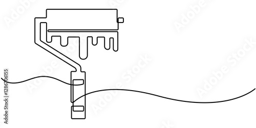 Continuous Line Drawing of House Painting Icon. Hand Drawn Symbol Vector Illustration, Continuous One Line Drawing Home Decoration and Interior Design Icons Concept. Single Line Vector Illustration. 