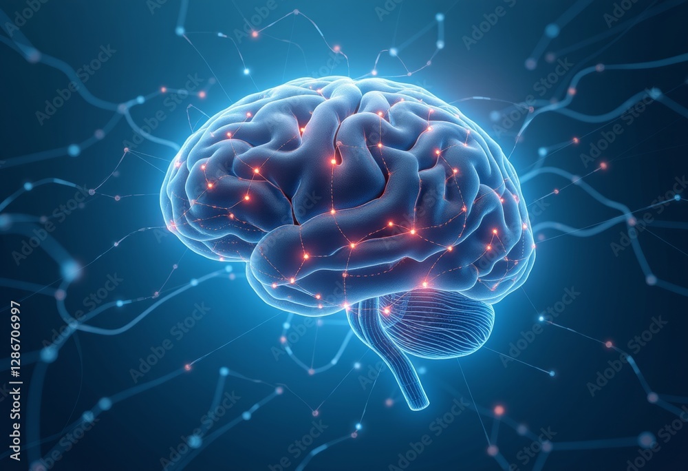 Digital Illustration of a Brain With Illuminated Neural Pathways Digital Illustration of a Brain With Illuminated Neural Pathways