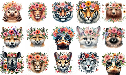 A set of Bulk Set of Animal Floral Crown Artwork