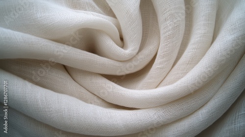 A detailed close-up view of white fabric showcasing numerous intricate folds and textures, highlighting the elegance and softness of the material.