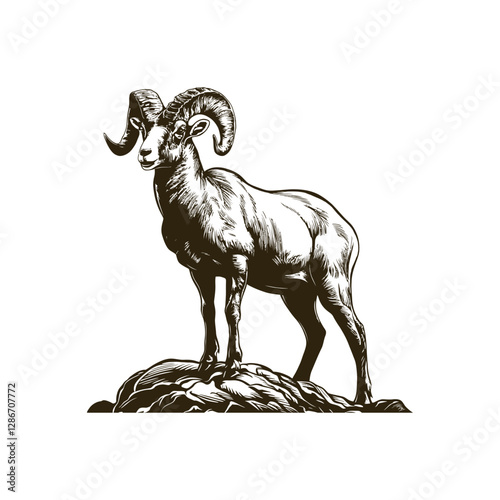 Vintage engraving woodcut mountain sheep vector illustration art design