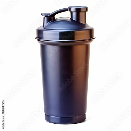 A sleek black shaker bottle for sports nutrition and vitamins,