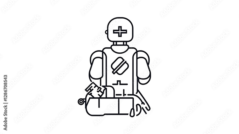 Line Art Illustration: Medical Robot with Toolkit AI Generated Line Art Illustration: Medical Robot with Toolkit AI Generated