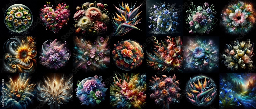 Fototapeta premium Blending of flowers with glass. AI generated illustration