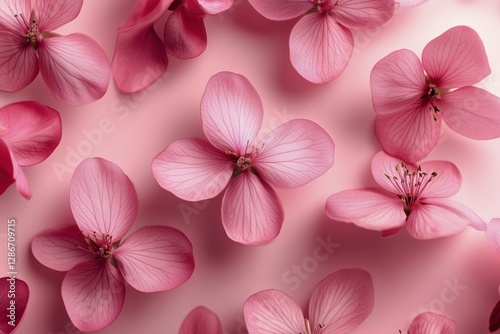 Beautiful Arrangement of Pink Flowers on a Soft Pink Background in an Artisti...