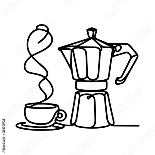 Moka Pot and Cup Line Drawing