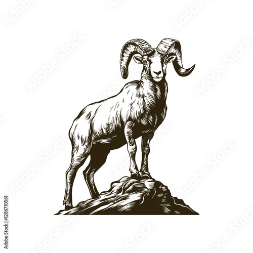 Vintage engraving woodcut mountain sheep vector illustration art design