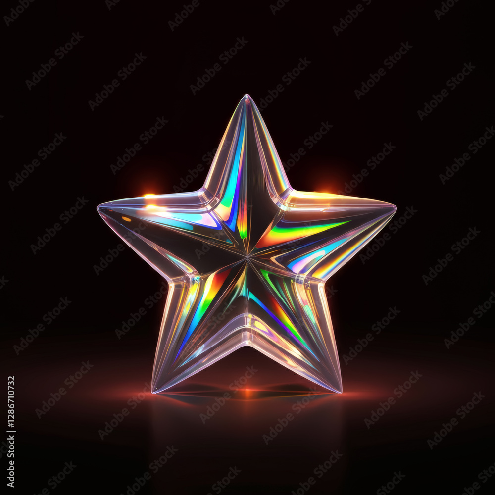 Glass star with iridescent reflections glowing in the dark elegant abstract luxury concept Glass star with iridescent reflections glowing in the dark elegant abstract luxury concept