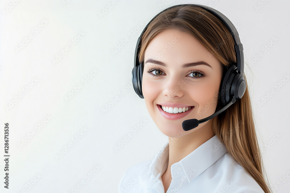 Smiling female call center operator wearing a headset, isolated on white background Smiling female call center operator wearing a headset, isolated on white background