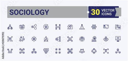 Sociology vector icon set. Included icons as sociology, philosophy, person, internet, man, psychology, web, research. Minimalistic icons. Solid line editable stroke.