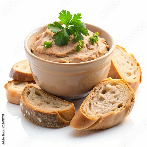 A delicious bowl of pate accompanied by slices of bread