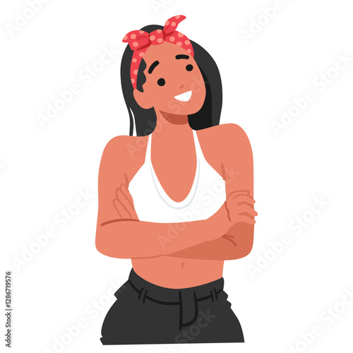 Fashion style young girl cartoon character showcasing curiosity and interest feeling thoughtful
