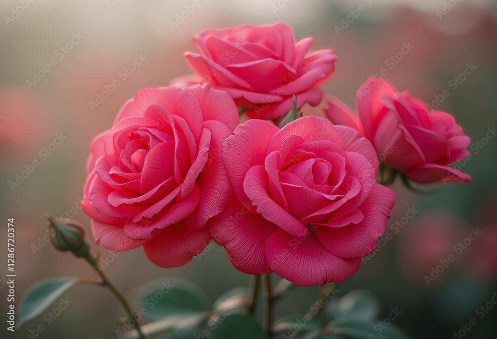 Obraz premium Vibrant Pink Roses in Full Bloom with Soft Focus Background