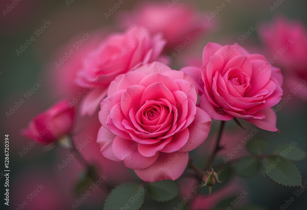 Cluster of Pink Roses with a Dominant Bloom in the Foreground Cluster of Pink Roses with a Dominant Bloom in the Foreground
