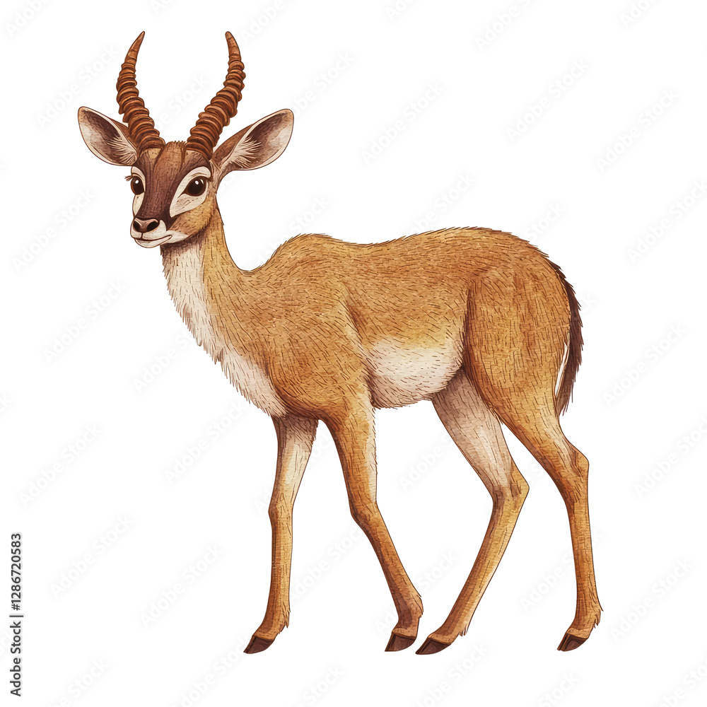 Fototapeta premium Realistic illustration of a Kudu antelope standing gracefully in a natural pose, showcasing its unique features and beauty
