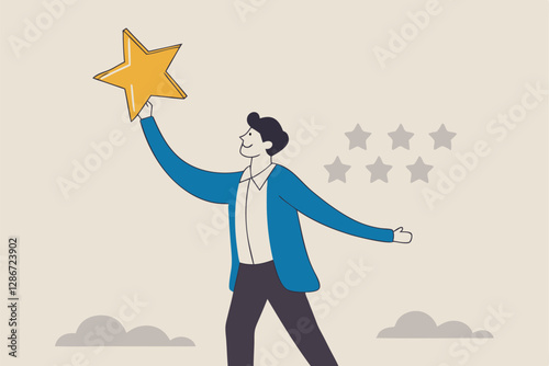 Quality vs quantity, management to assure excellent work outcome, working attitude to deliver superior result concept, smart businessman holding precious high quality stars versus other ordinary stars