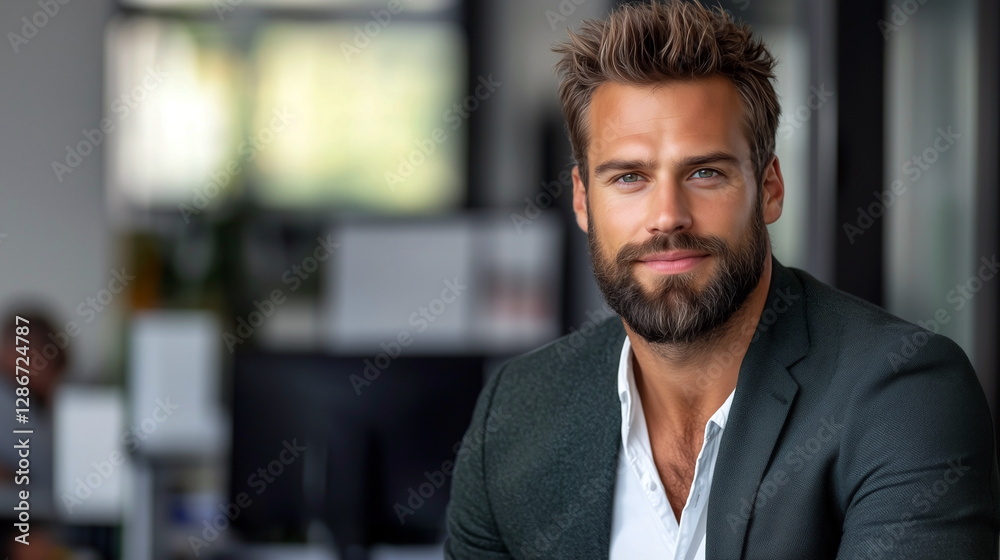 Ambitious businessman in modern office setting Ambitious businessman in modern office setting