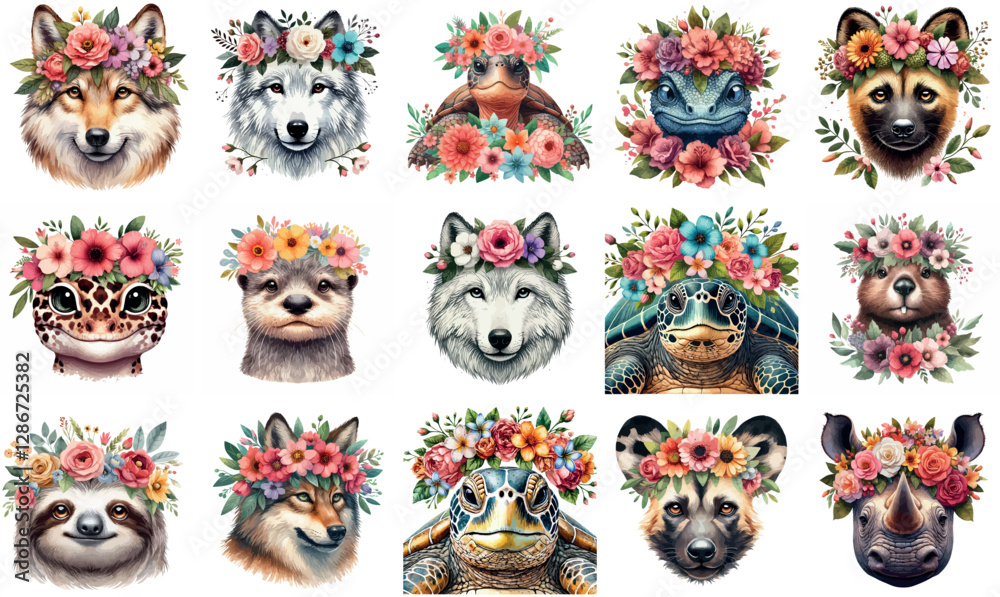 A set of Bulk Floral Crown Designs with Animal Features A set of Bulk Floral Crown Designs with Animal Features