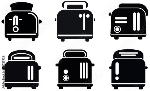 Collection of Black and White Toaster and Sandwich Maker Icons