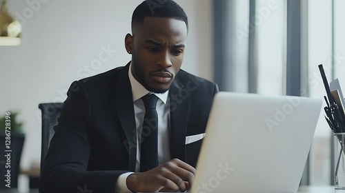 Focused on meeting his deadline Shot a businessman working on a laptop in an office businessman
