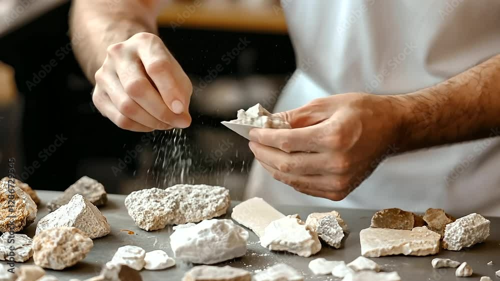 Geologist sorting rocks and minerals for analysis and study