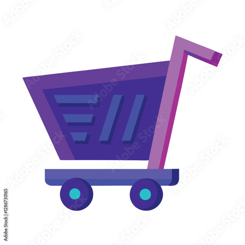 Purple and Blue Shopping Cart 3D Render Icon Vector Illustration Cartoon, Clipart & Line Art.eps