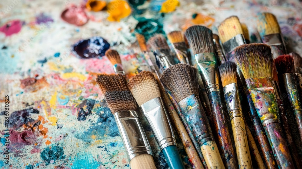 Fototapeta premium A collection of various art brushes.