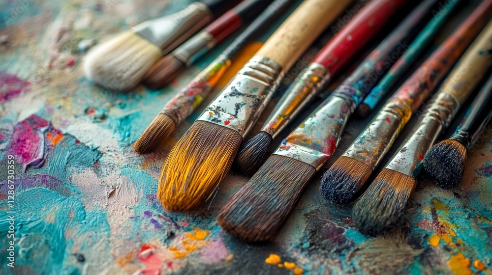Fototapeta premium A collection of various art brushes.
