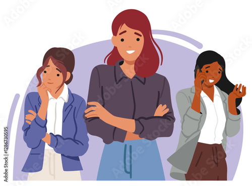 Female business characters, elegant businesswomen and entrepreneurs, young lady boss community