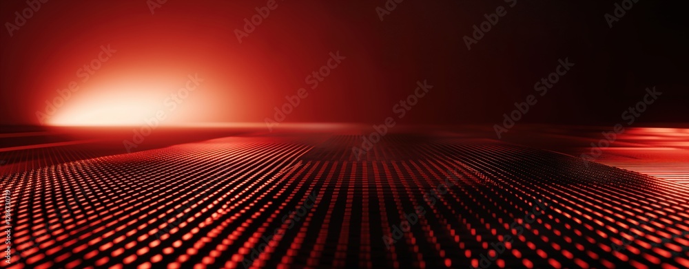 Fototapeta premium Futuristic digital landscape with a red glowing grid in abstract space, technology and innovation