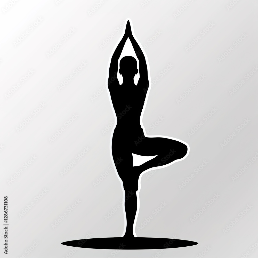 Yoga Silhouette in Dynamic Line Art Style on White Gradient Background with Text Space