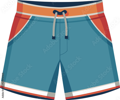 Colorful Flat Board Shorts with Minimalist Vector Design Featuring Retro Vintage Illustration for a Stylish and Sporty Beach Look