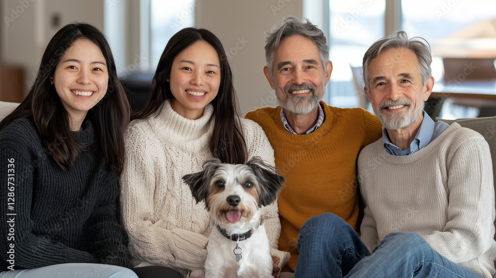 Multigenerational Family Enjoying Time Together in Living Room Multigenerational Family Enjoying Time Together in Living Room