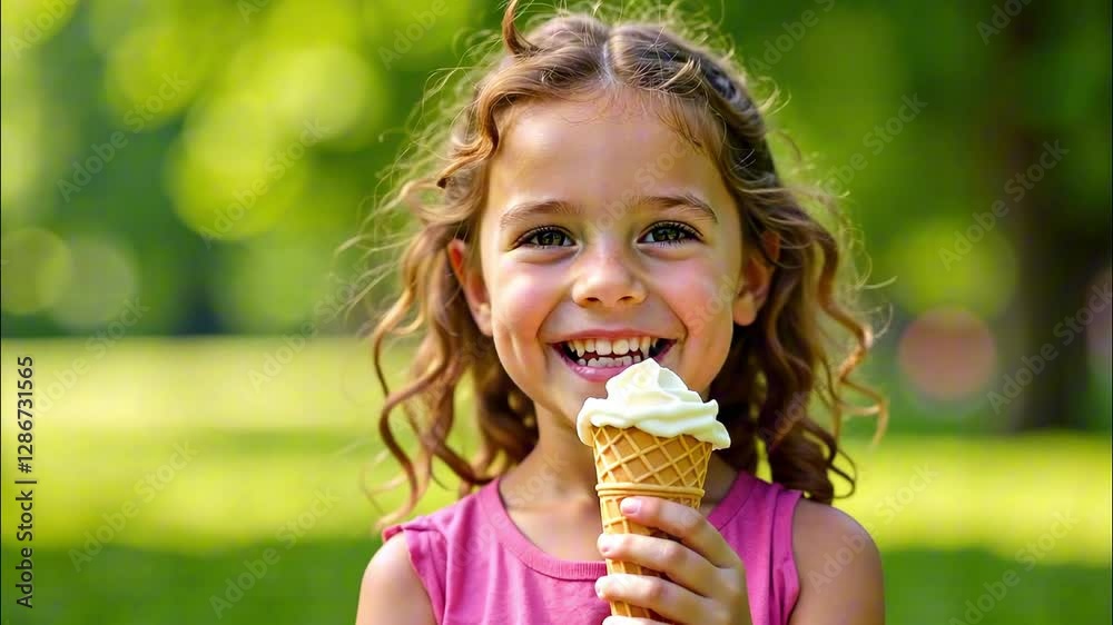 Delightful smiles: happy child enjoys ice cream on a sunny day in the park Delightful smiles: happy child enjoys ice cream on a sunny day in the park