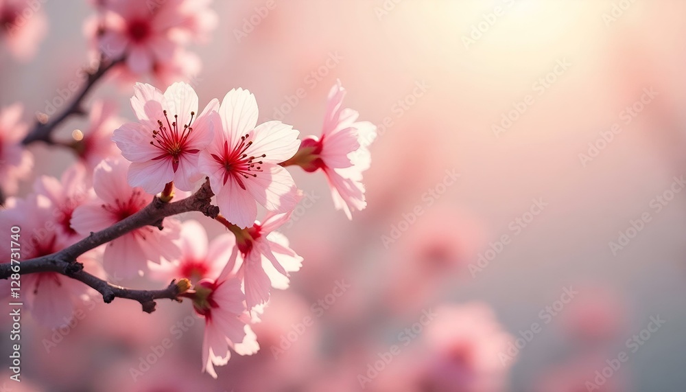 Close-Up Cherry Blossoms with Romantic Mood Against Dreamy Bokeh Background Close-Up Cherry Blossoms with Romantic Mood Against Dreamy Bokeh Background