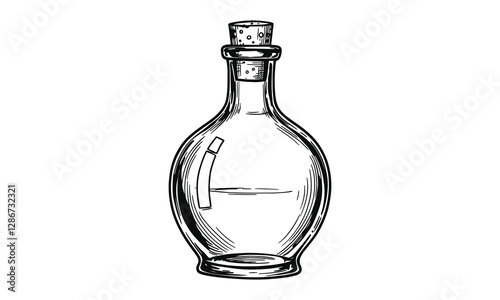 Vintage wine bottle vector illustration, detailed vector, black and white, monochrome design, minimalist illustration, isolated on a white background