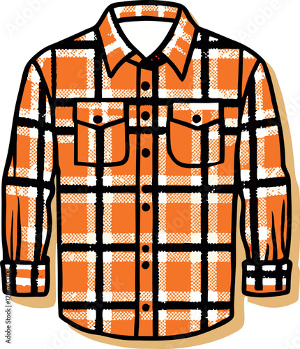 Colorful Flannel Shirt with Minimalist Vector Design Featuring Retro Vintage Illustration for a Stylish and Casual Everyday Look