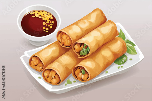 Deep fried spring rolls snacks (Chả giò) isolated on transparent background

