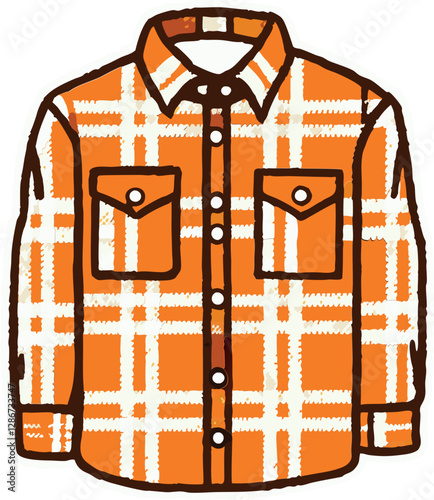 Colorful Flannel Shirt with Minimalist Vector Design Featuring Retro Vintage Illustration for a Stylish and Casual Everyday Look