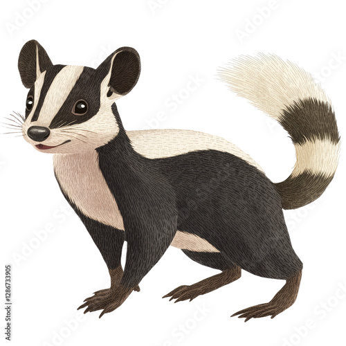 Illustration of a Skunk in a Stylized Design, Showcasing its Unique Features and Striped Tail Perfect for Creative Projects photo