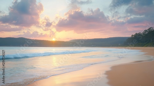 The last light of the day casting a soft glow over a tranquil beach