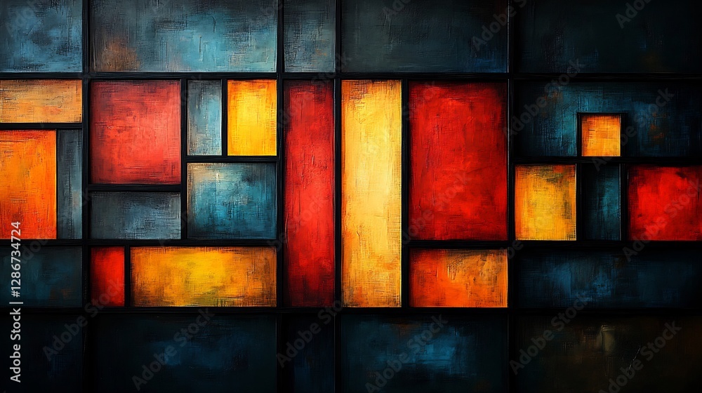 Fototapeta premium Warm hued abstract geometric art boldly arranged. AI Generated