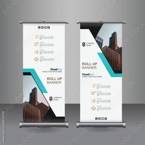 Vertical Business Roll Up  Banner Design, Signboard Advertising Brochure Flyer Template Vector X-banner and Street Business Flag of Convenience, Layout Background.