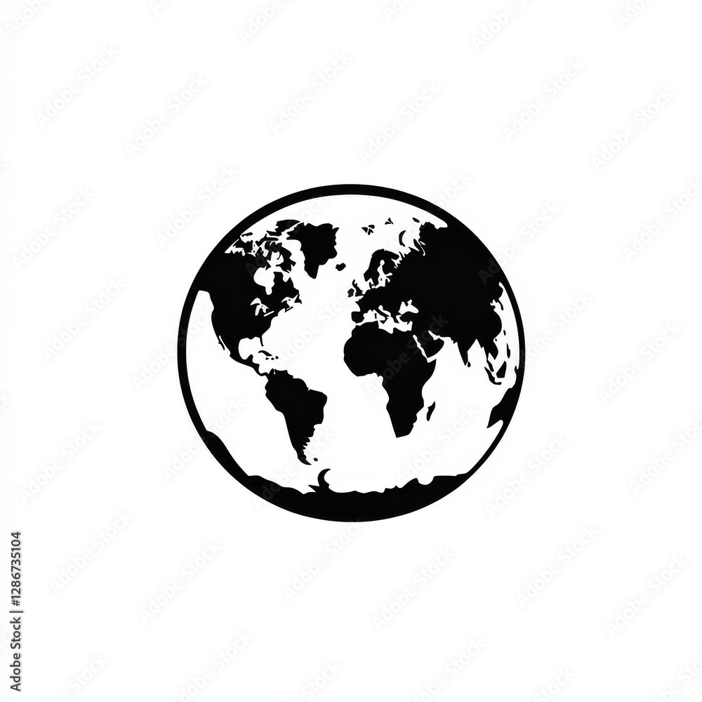 Black and White Earth Illustration: A Globe Showing Continents for Global Business and Environmental Awareness Black and White Earth Illustration: A Globe Showing Continents for Global Business and Environmental Awareness