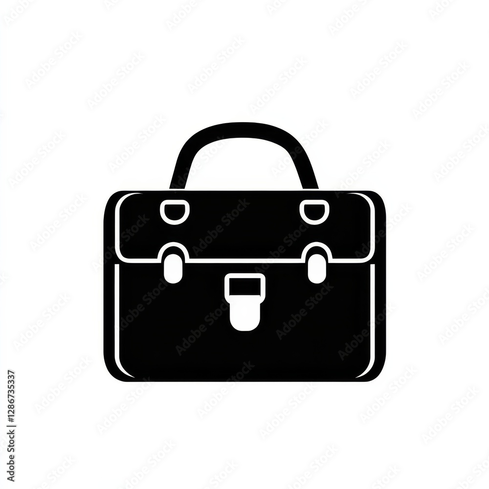 Black and white illustration of a simple classic briefcase icon isolated on a white background.