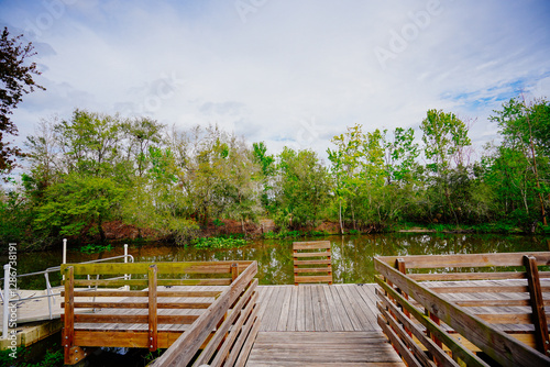 The landscape of the dock of Lake Thonotosassa in Florida	
 photo