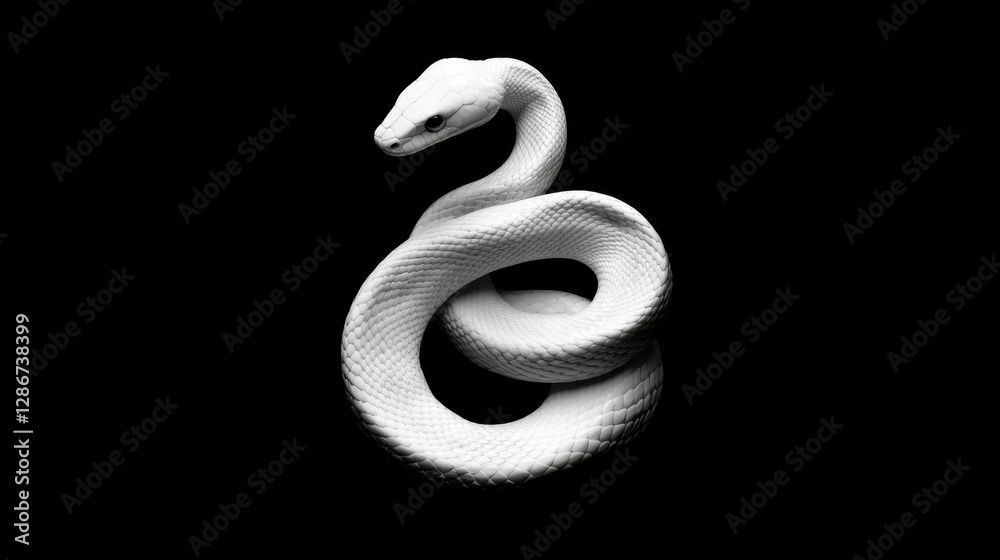 Fototapeta premium Elegant white snake on black background