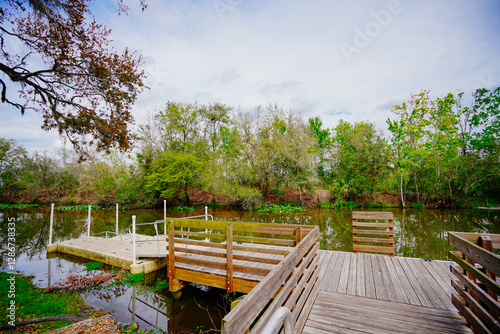 The landscape of the dock of Lake Thonotosassa in Florida	
 photo