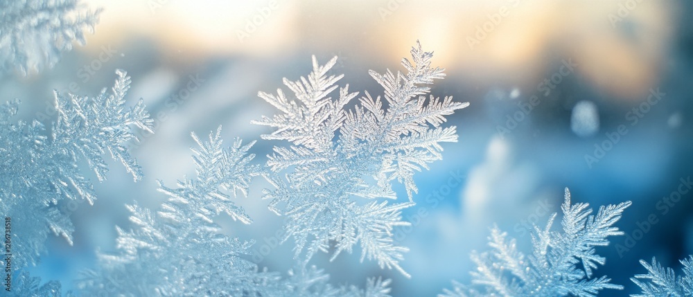 Delicate snowflakes glimmer against a serene, blurred background, capturing the tranquility of a winter morning. Delicate snowflakes glimmer against a serene, blurred background, capturing the tranquility of a winter morning.