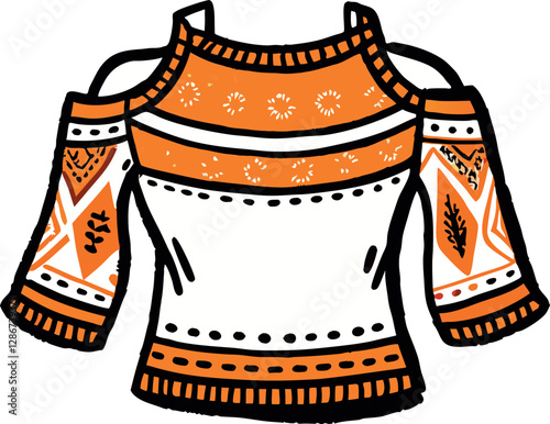Trendy Cold Shoulder Top in a Colorful Minimalistic Vector Design with Retro Vintage Illustration, Perfect for Casual Chic, Streetwear, Fashionable Outfits, Elegant Wear, and Stylish Modern Apparel